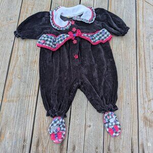 Vintage Baby Girl 3-6 mo. Velour Pantsuit Jumper with Matching Booties Set
